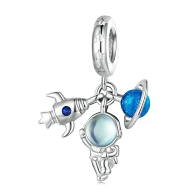 Image of ZiNuo Charm Beads 925 Sterling Silver Travel Blue and Black Enamel Crystal Camera Charms for Pandora Bracelet &amp; Necklace,Compatible with European (Astronaut)