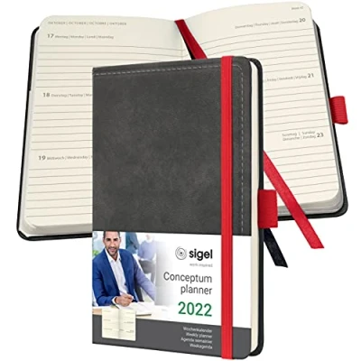 Image of Sigel C2258 Conceptum Weekly Planner 2022 Vintage Design Faux Leather 9,5 x 15 cm hardcover 176 Pages Grey