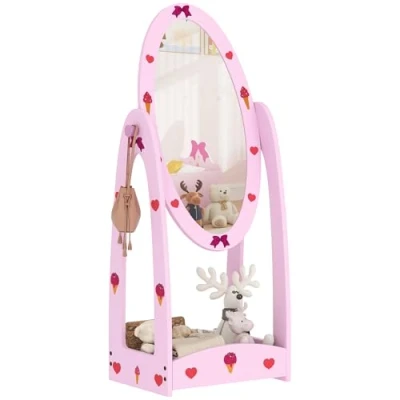 Image of AIYAPLAY Kids Mirror Full Length with Storage Shelf, 360 Rotating Children Standing for Bedroom, Room, Nursery, Hot Pink