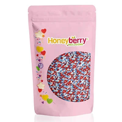 Image of HONEYBERRY INCLUSIONS Red White Blue Confetti 200g Premium Edible Decorating Sprinkles for Baking, Cupcake and Cake Decorations, Ice Cream, Dessert Icing Decoration Toppers
