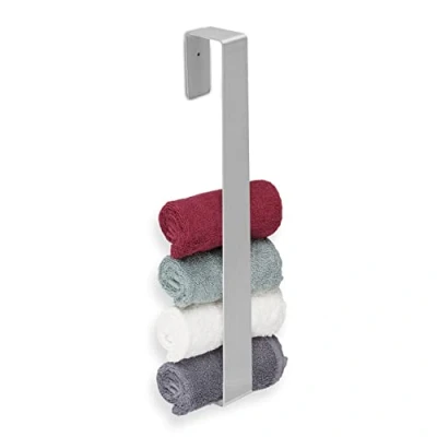 Image of Relaxdays Towel Storage Rail for Bathroom, Stainless Steel, 45 cm, Without Drilling, Self Adhesive to the Wall, Silver