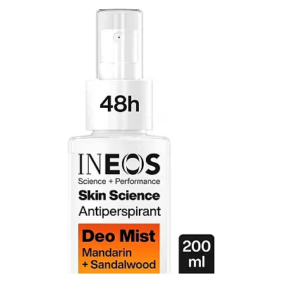 Image of INEOS Skin Science, All Day + Night 24H Freshness Protection Antipersprirant Deodorant Mist Spray Mandarin Sandalwood, Aerosol Free Lasts 10X Longer Than Ordinary Antiperspirant, Plant Powered