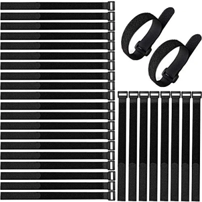 Image of Aiqeer 30 Pcs cm Black Cable Straps, Reusable Ties, Multipurpose Hook and Loop Securing for Cables Management