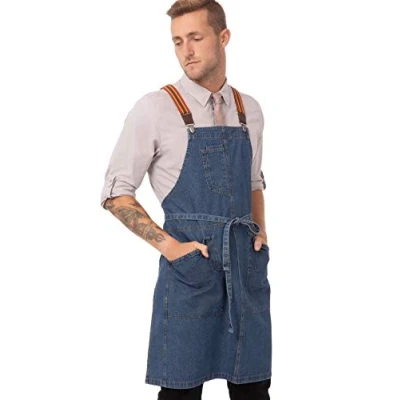Image of Chef Works Unisex&#039;s ABS01MDB0 Work Utility Apron, Medium Blue W/Rust/Clay Suspenders, One Size