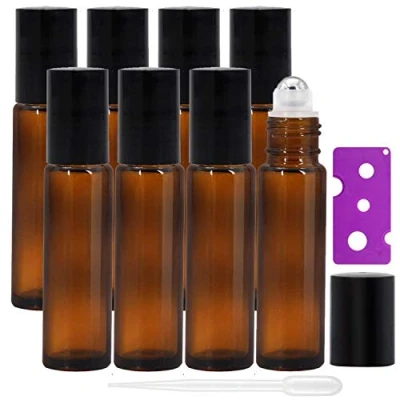 Image of Alledomain 8Pcs 10ml Essential Oils Roller Bottles, Refillable Amber Glass Roll on Bottles with Stainless Steel Balls, Includes 12 Pcs Labels, 1 Dropper &amp; Opener, Perfect for Aromatherapy