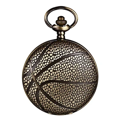 Image of JewelryWe Vintage Pocket Watch for Men Women Stylish Basketball Carved Round Quartz Pendant Necklace