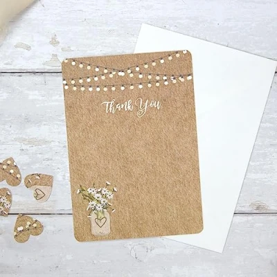 Image of Dotty about Paper Rustic Mason Jar Flowers Wedding Thank You Cards Pack of 10. Floral, Vintage, Kraft. Perfect For Friends And Family, Envelopes Included. Any Occasion (683)