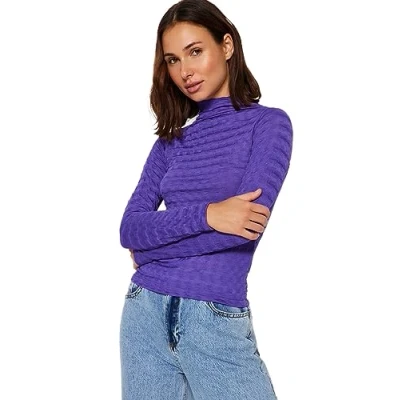 Image of Trendyol Women&#039;s Straight Long Sleeve Slim Blouse, Purple, XS