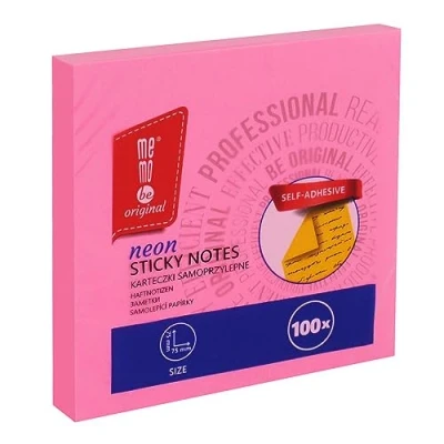 Image of MEMOBE Sticky Notes Set Self Adhesive Postit Reusable Pastel 75 x mm 100 Cards Neon Pink