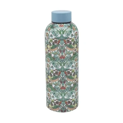 Image of Lesser &amp; Pavey William Morris White Strawberry Thief Drinks Water Bottle Blue Lid With Pattern