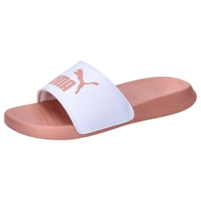 Image of PUMA Unisex Popcat 20 Slide Sandal, White DEEVA Peach, 11 UK
