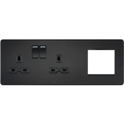 Image of KnightsBridge Screwless 13A 2G DP Socket + Modular Combination Plate, Matt Black