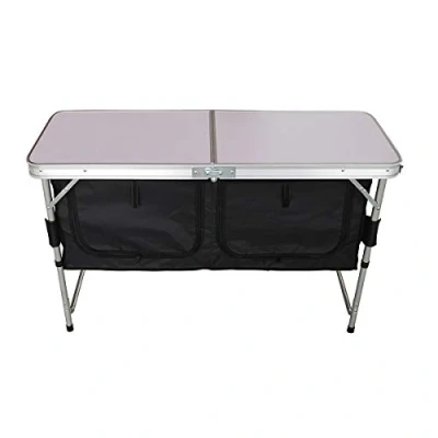 Image of Charles Bentley Odyssey, Camping Storage Table, Portable, Low Side Shelf, Lightweight, Aluminium, Organiser Cupboards, Adjustable Legs, Foldable, Zip Up Compartments, For BBQ (47x120x68cm)