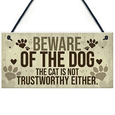 Image of RED OCEAN Beware Of The Dog Sign For Home Funny Gate Door Cat Warning Plaque Gift