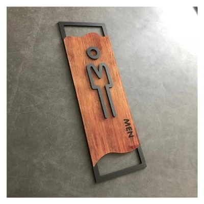 Image of JMORCO Toilet Sign Bedroom Bathroom Door Signs Imitation Wood House Number Plate Wc Wall Sticker Washroom Signage Address Plaque Plate(MEN 02,12x25cm)
