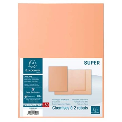 Image of Exacompta Ref 332002E Super 210 2 Flap Folders 240 x 320mm in Size, Suitable for Holding A4 Documents, 210gsm Card, Internal Flaps Buff (Pack of 50)