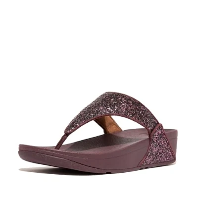Image of Fitflop LULU Glitter Toethongs Tbar sandals, Women&#039;s, Size: 5, Metallic mauve wine Synthetics