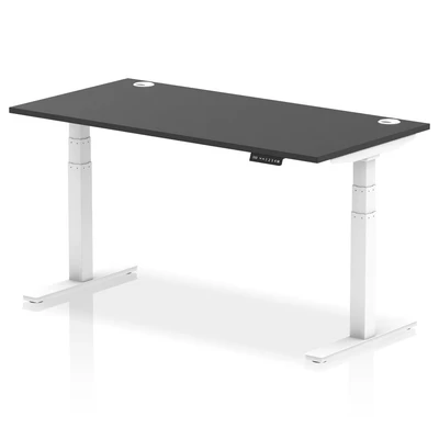 Image of Air 1600x800mm Height Adjustable Desk Black Top Cable Ports White Leg