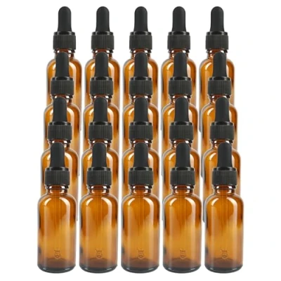 Image of White Hinge Pack of 20 Amber Glass 30ml Dropper Bottles with Rubber Topped Pipettes