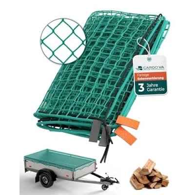Image of CargoVA® Intelligent Trailer Net 3 x 5 m Hanging with Rubber Cord, Bag and Corner Marking for Perfect Load Securing