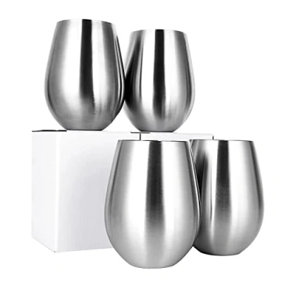 Image of JMIATRY Stainless Steel Wine Glasses Set of 4, 18oz / 532ml Large Unbreakable Shatterproof Metal Red Glasses, Stemless for Daily, Outdoor Picnics