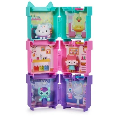 Image of Gabby&#039;s Dollhouse, 3 Clip On Playsets, with Cakey, Baby Box and Mercat Toy Figures Dollhouse Accessories, Kids Toys for Ages Up