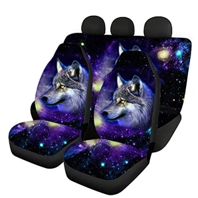 Image of TOADDMOS Cool Purple Galaxy Wolf Print Car Seat Covers Full Set,Front and Split Bench Cover Kit,Auto Accessories Decor Universal Fit for Cars,Trucks,Sedans,SUVs
