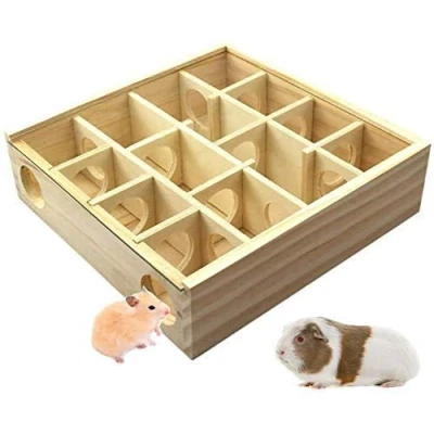 Image of YANGWX Wooden Hamster Maze, Small Animal Tunnel Toy Labyrinth Dwarf with Cover, Maze Cover Pet Activity Sport Play Rat Mouse Funny Toy(25X25X7cm)