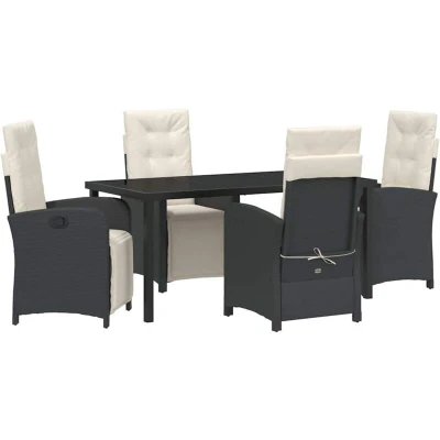 Image of vidaXL 5 Piece Garden Dining Set with Cushions Black Poly Rattan