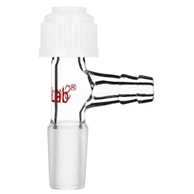 Image of stonylab Glass Inlet Thermometer Adapter, 14/20 Joint with Side Serrated Hose Connection and Compression Cap Lab Glassware