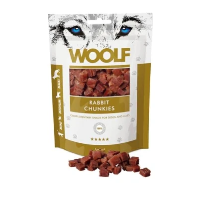 Image of WOOLF Chunkies Complimentary Snacks for Dogs. Dog Treats with Natural Ingredients and High Meat Content, Balanced Nutrition, Free from Artificial Additives. Suitable Puppies (Rabbit, 100g)