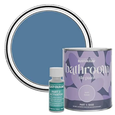 Image of Rust Oleum Blue Water Resistant Bathroom Tile Paint in Matt Finish Silk 750ml