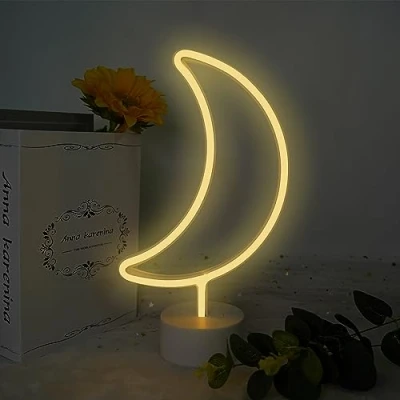 Image of Aslanka Moon Neon Light, Acrylic LED, G warm White, USB/Battery Powered, Decorative Signage for Home Decoration, Parties, Gifts