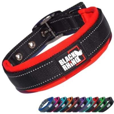 Image of Black Rhino The Comfort Collar Ultra Soft Neoprene Padded Dog for All Breeds Heavy Duty Adjustable Reflective Weatherproof (Medium, Red/Black)