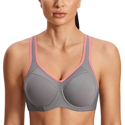 Image of SYROKAN Women&#039;s Full Support Racerback Lightly Padded Underwire Sports Bra Multicoloured #2 38 D