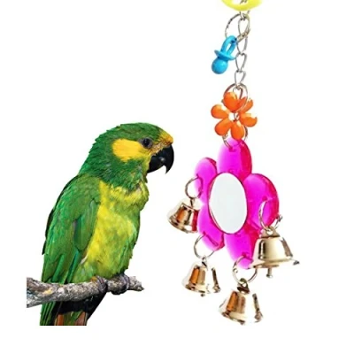 Image of Gemini_mall® Bird Mirror Toy for Parrot Budgie Parakeet Cockatiels Conure Finch Lovebird African Grey Macaw Amazon Cockatoo Cage Bells