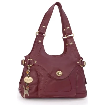 Image of Catwalk Collection Handbags Women&#039;s Leather Shoulder Bag Medium Top Handle ROXANNA Red