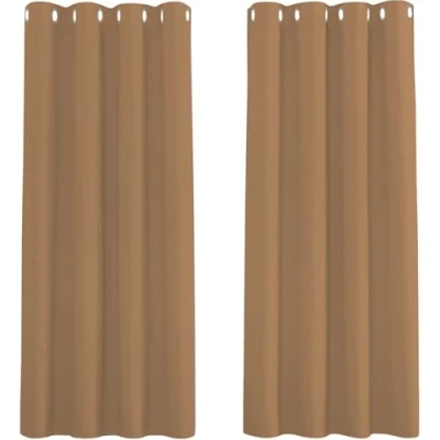 Image of Imperial Rooms Blackout Eyelet Curtains for Bedroom 46 x 54 Inch Drop Beige &amp; Drapes Thermal Insulated Black Out Short Kitchen Curtain Pair Panels with Tiebacks
