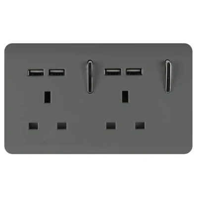 Image of Trendi 2 Gang Artistic Modern Glossy 13 Amp 4x2.1mA USB Switched Tactile Plug Socket Charcoal