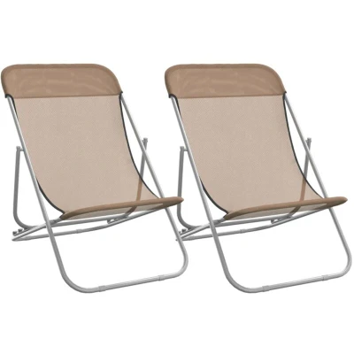 Image of vidaXL Folding Beach Chairs 2 pcs Taupe Textilene&amp;Powder coated Steel