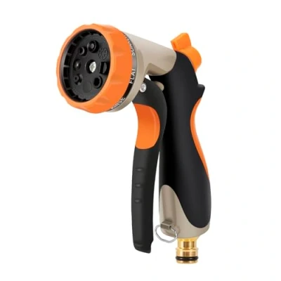 Image of RnCop Metal Hose Spray Gun, 8 Adjustable Patterns Body High Pressure Nozzle for Precision Watering, Perfect Plants, Lawns, Cars, Bikes, and Pets Bathing Orange