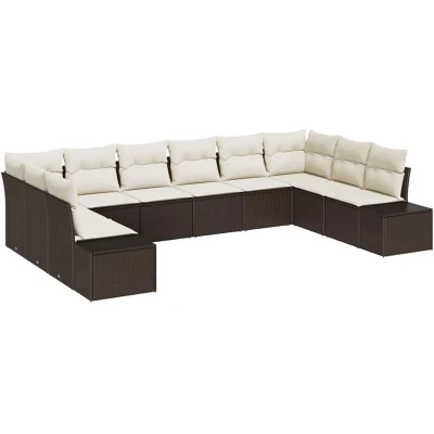 Image of vidaXL 10 Piece Garden Sofa Set with Cushions Brown Poly Rattan
