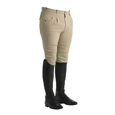 Image of HyPERFORMANCE Mens Pleated Self Seat Stretch Agate Cool Horse Riding Breeches_simple