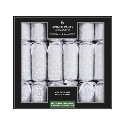Image of Harvey &amp; Mason Set Of 6 Holographic Christmas Crackers Silver Festive Table Xmas Party
