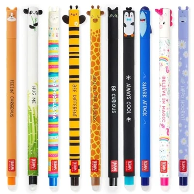 Image of LEGAMI Set of 10 Erasable Gel Pens with Thermosensitive Erase Ink, Range ink colours &amp; barrel designs, 0.7mm Tip