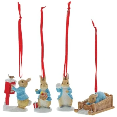 Image of Beatrix Potter Set Of 4 Hanging Ornaments, Multi Colour