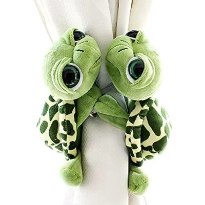 Image of 2Pcs Curtain Tiebacks Cute Turtle Clips Rope Holder Buckles Plush Animal Buckle Hook for Children&#039;s Bedroom Living Room Home Office, Multicoloured, M