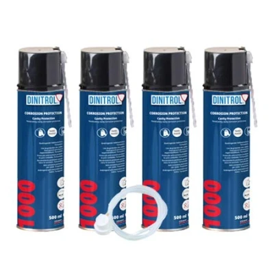 Image of REJEL 4 x DINITROL 1000 CLEAR CAVITY WAX 500ml Aerosol + 600mm EXTENSION NOZZLE