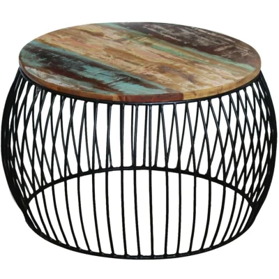 Image of vidaXL Vintage Style Round Coffee Table in Solid Reclaimed Wood, Diameter 68cm, Height 37cm Handmade, Polished and Lacquered Perfect for Living Room