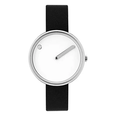 Image of Picto Unisex Quartz Watch, 30mm Steel case with White dial and Black Leather Strap